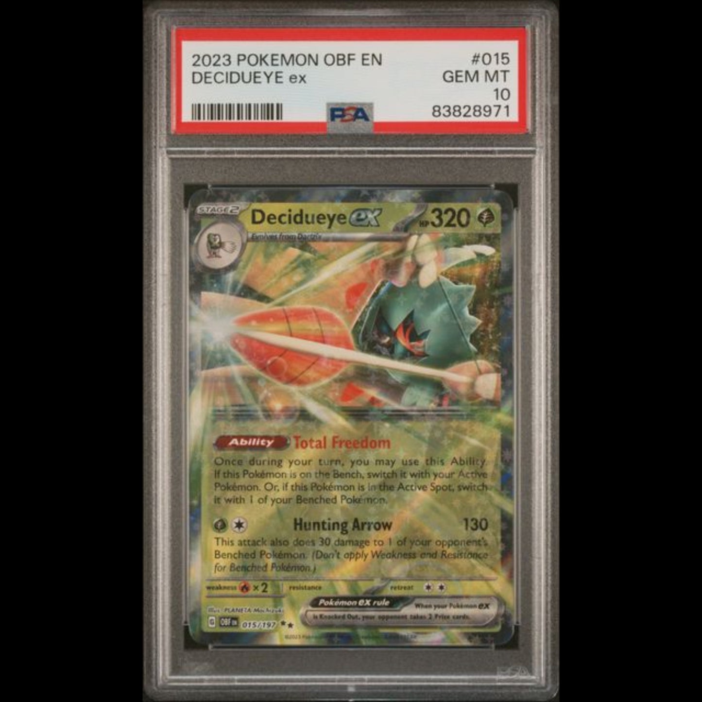 POKEMON PSA 10 GEM MINT Decidueye EX 015/197 Obsidian Flames